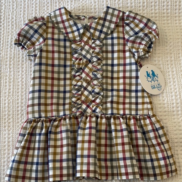 Luli & Me Red and Blue Ruffled Sundress with Peter Pan Collar - Picture 1 of 3